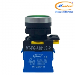 Nút Nhấn ON Có Đèn Xanh Lá MASTER - Loại Tự Giữ, Viền Mạ Bạc