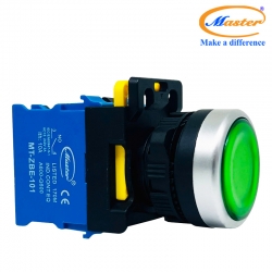 Nút Nhấn ON Có Đèn Xanh Lá MASTER - Loại Tự Giữ, Viền Mạ Bạc