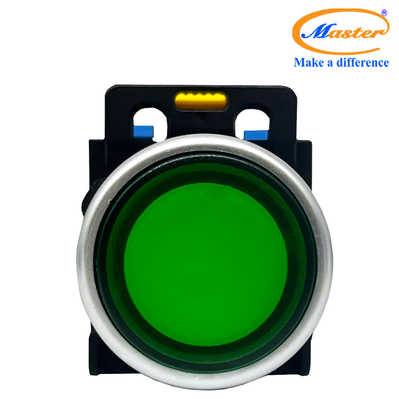 Nút Nhấn ON Có Đèn Xanh Lá MASTER - Loại Tự Nhả, Viền Mạ Bạc