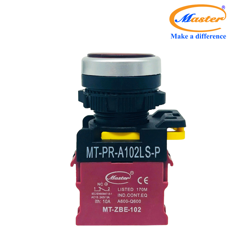 Nút Nhấn OFF Có Đèn Đỏ MASTER - Loại Tự Giữ, Viền Mạ Bạc