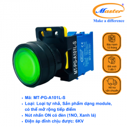 Nút Nhấn ON Có Đèn Màu Xanh Lá Master - Loại Tự Nhả